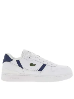 Baskets tennis blanches et bleues à talon et lacets plats avec logo vert brodé