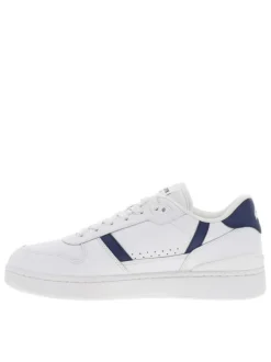Baskets tennis blanches et bleues à talon et lacets plats avec logo vert brodé
