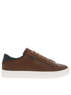 Baskets tennis cognac à semelle à talon plat, à lacets et nom de la marque
