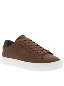 Baskets tennis cognac à semelle à talon plat, à lacets et nom de la marque