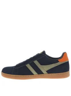Baskets tennis en croûte de cuir bleues plates et à lacets plats kaki