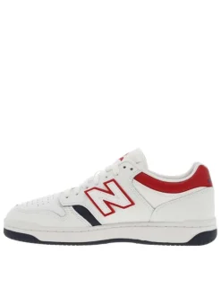 Baskets tennis en cuir blanches avec dessin brodé en rouge sur la languette