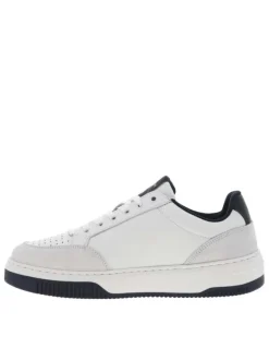 Baskets tennis en cuir blanches avec semelle et chevillière en bleu marine