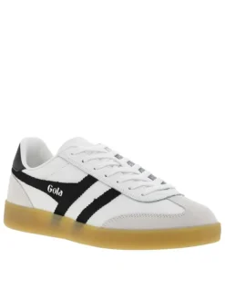 Baskets tennis en cuir blanches plates à lacets plats blancs avec bandes noires