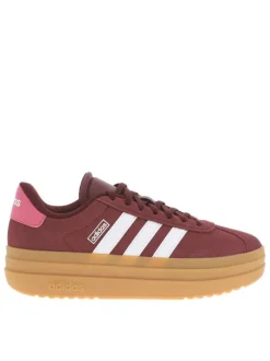 Baskets tennis en cuir bordeaux et à lacets avec empiècement rose