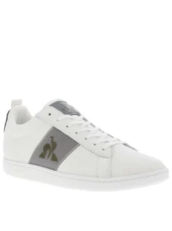 Baskets tennis en cuir grainé blanc à semelle à talon plat et à lacets plats