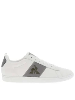 Baskets tennis en cuir grainé blanc à semelle à talon plat et à lacets plats