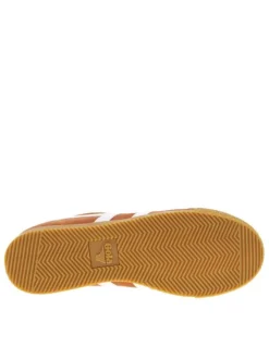 Baskets tennis orange en cuir avec lacets plats, logo doré et semelle marron