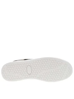 Baskets tennis simili cuir marron avec bandes en jean et lacets plats