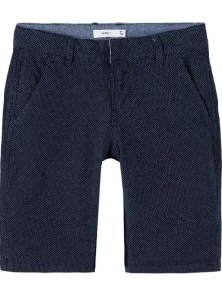 Bermuda chino en coton marine avec des pois et une coupe regular fit