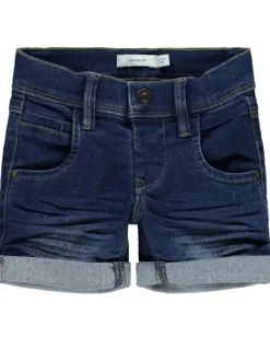 Bermuda indigo pour garçon effet délavé et froissé coupe slim