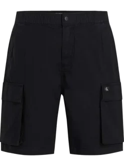 Bermuda cargo en coton noir uni à coupe regular fit avec une taille élastiquée