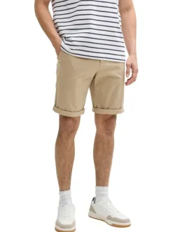 Bermuda chino en coton beige uni à coupe regular fit et à taille intermédiaire