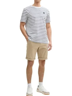 Bermuda chino en coton beige uni à coupe regular fit et à taille intermédiaire
