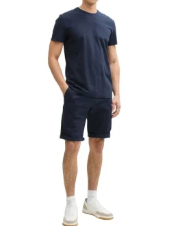 Bermuda chino en coton bleu marine uni avec une coupe regular fit