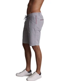 Bermuda chino en coton bleu rayé à coupe droite avec un cordon à la taille