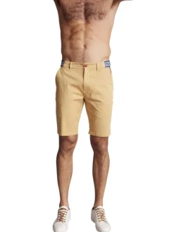 Bermuda chino en coton jaune uni à coupe droite et à taille bleue à motifs