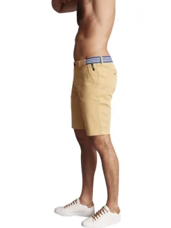 Bermuda chino en coton jaune uni à coupe droite et à taille bleue à motifs