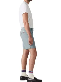 Bermuda chino en coton mélangé bleu uni à coupe droite avec des poches