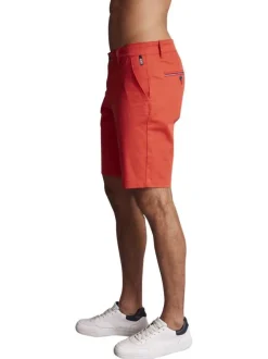 Bermuda chino en coton rouge brique uni à détails tricolores et à coupe droite