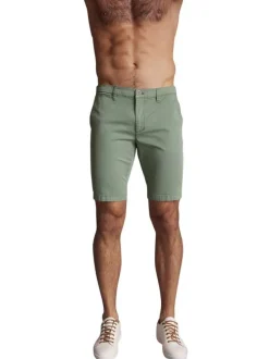 Bermuda chino en coton vert uni à coupe slim fit et à taille élastiquée