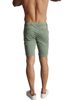 Bermuda chino en coton vert uni à coupe slim fit et à taille élastiquée