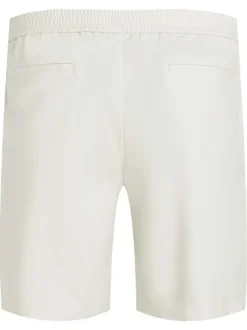 Bermuda chino en lin mélangé écru uni avec une coupe slim et à taille élastiquée