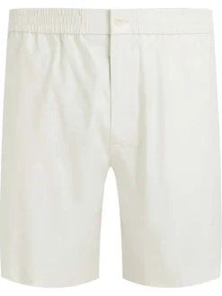 Bermuda chino en lin mélangé écru uni avec une coupe slim et à taille élastiquée