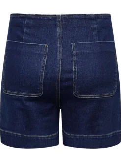 Bermuda en coton indigo en jean à coupe regular fit avec des poches plaquées