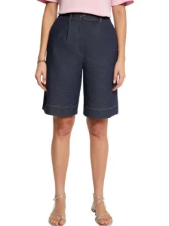 Bermuda en coton mélangé brut uni avec une coupe large à zip et à bouton