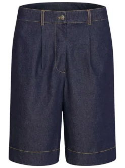 Bermuda en coton mélangé brut uni avec une coupe large à zip et à bouton