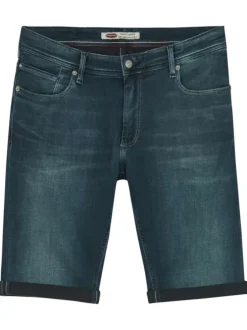 Bermuda 5 poches bleu nuit en coton légèrement délavé coupe droite à revers