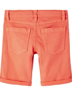 Bermuda à 5 poches en coton orange uni avec une coupe slim fit