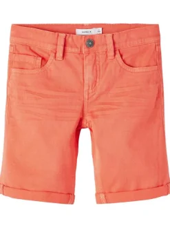 Bermuda à 5 poches en coton orange uni avec une coupe slim fit
