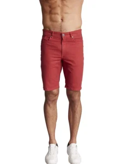Bermuda 5 poches en coton rouge brique uni à coupe slim fit avec des passants