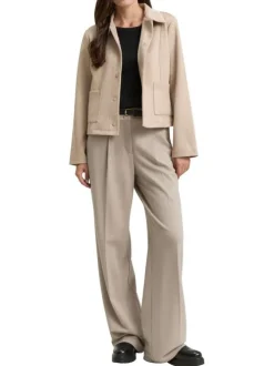 Blazer beige uni avec un col à rabats et des manches longues