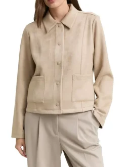 Blazer beige uni avec un col à rabats et des manches longues