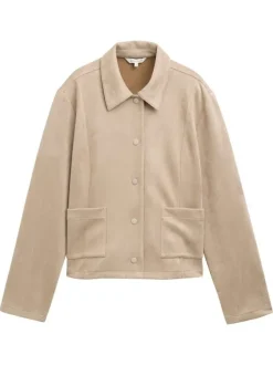 Blazer beige uni avec un col à rabats et des manches longues