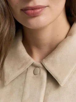 Blazer beige uni avec un col à rabats et des manches longues
