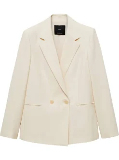 Blazer beige uni avec une coupe droite à manches longues et un col à revers