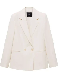 Blazer beige uni avec une coupe droite à manches longues et un col à revers