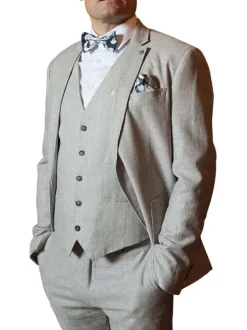 Blazer beige uni coupe ajustée avec un col cubain et des poches latérales
