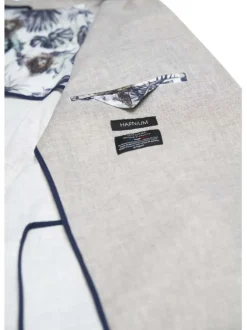 Blazer beige uni coupe ajustée avec un col cubain et des poches latérales