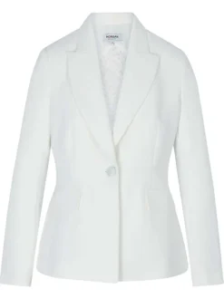Blazer blanc à coupe ajustée pourvu d'un col à revers et de manches longues