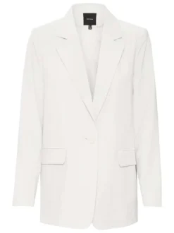 Blazer blanc uni à coupe droite col cranté et à manches longues