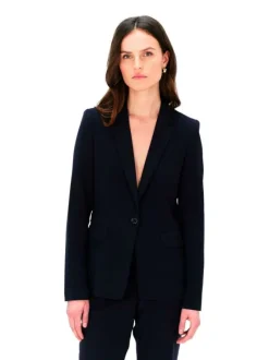 Blazer bleu marine uni à coupe cintré et à col v profond avec poches à rabat