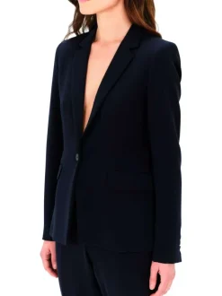 Blazer bleu marine uni à coupe cintré et à col v profond avec poches à rabat