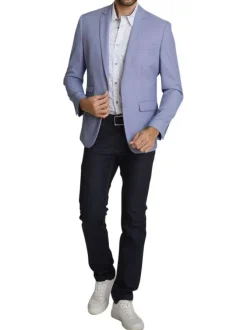 Blazer bleu uni avec une coupe droite et des manches longues