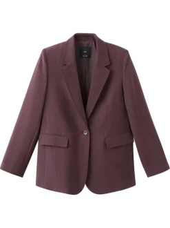 Blazer bordeaux uni pourvu d'une coupe droite et d'un col à revers