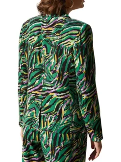 Blazer Clementine vert imprimé abstrait à coupe ajusté et col cranté